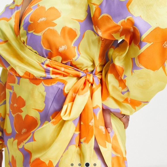 ASOS Curve Vibrant Yellow and Orange Long Sleeve Dress - Picture 4 of 4
